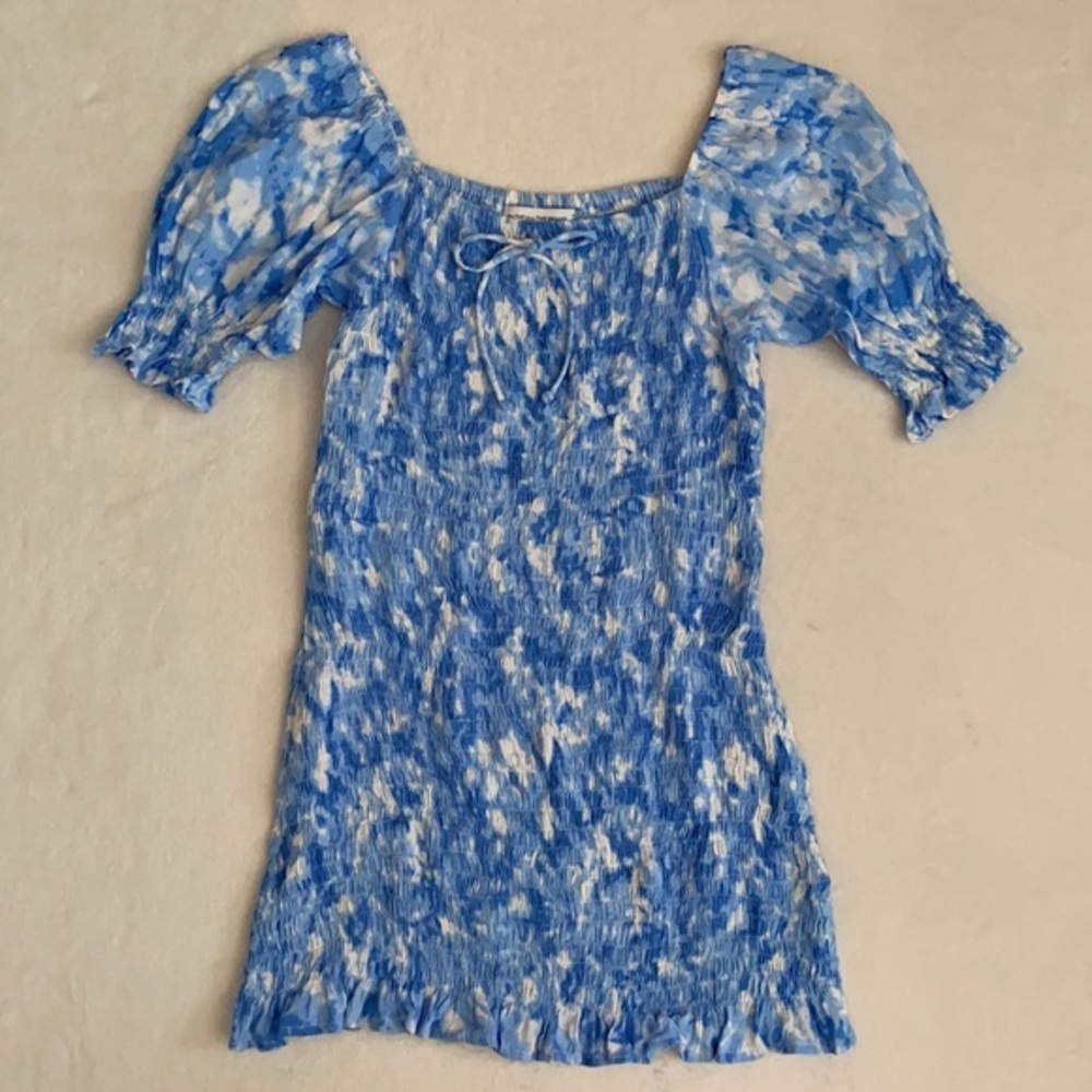 Faithfull The Brand | Magnolia Smocked Mini Dress Blue Roos Tie Dye (M/6) - Picture 2 of 16